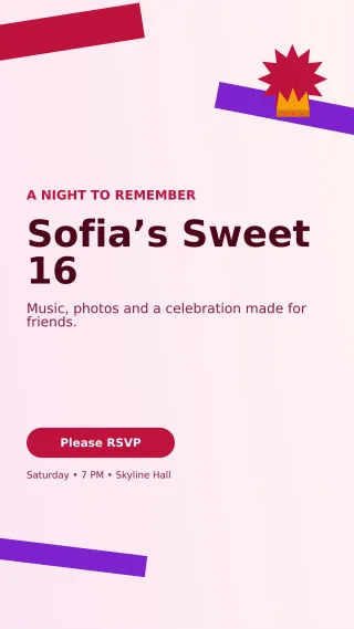 Kinetic Sweet Sixteen Story — editable white celebration template, story / reel