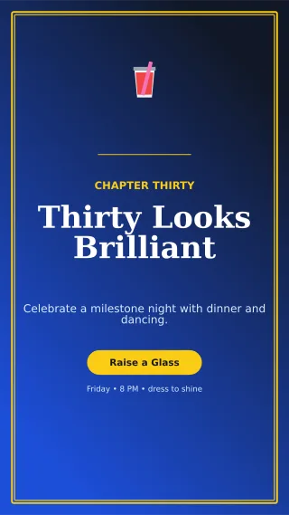 Luxe 30th Birthday Story — editable blue celebration template, story / reel