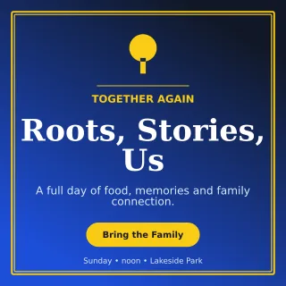 Luxe Family Reunion Square Post — editable blue celebration template, instagram post