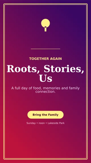 Luxe Family Reunion Story — editable purple celebration template, story / reel