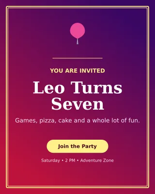 Luxe Kids Birthday Portrait Post — editable purple celebration template, instagram portrait