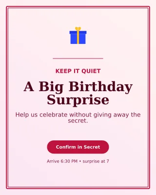 Luxe Surprise Party Portrait Post — editable white celebration template, instagram portrait