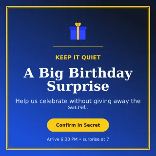 Luxe Surprise Party Square Post — editable blue celebration template, instagram post