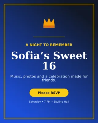 Luxe Sweet Sixteen Portrait Post — editable blue celebration template, instagram portrait