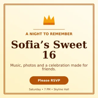 Luxe Sweet Sixteen Square Post — editable white celebration template, instagram post