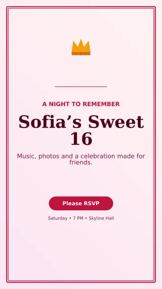 Luxe Sweet Sixteen Story — editable white celebration template, story / reel