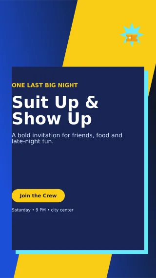 Neo Bachelor Party Story — editable blue celebration template, story / reel