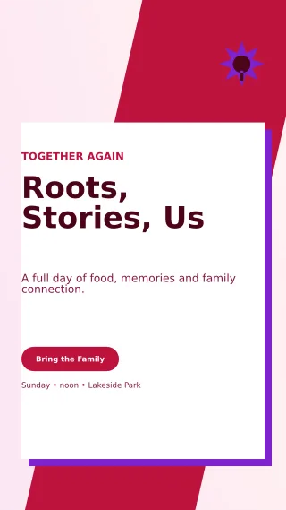 Neo Family Reunion Story — editable white celebration template, story / reel