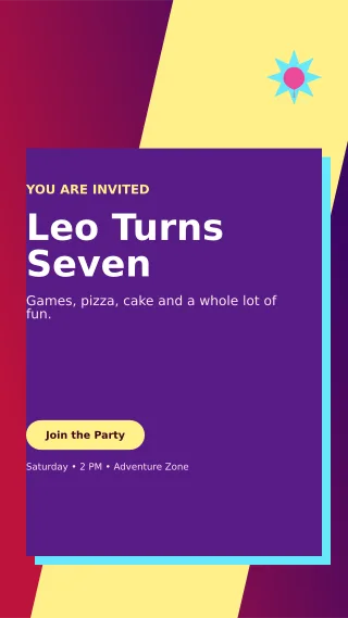 Neo Kids Birthday Story — editable purple celebration template, story / reel