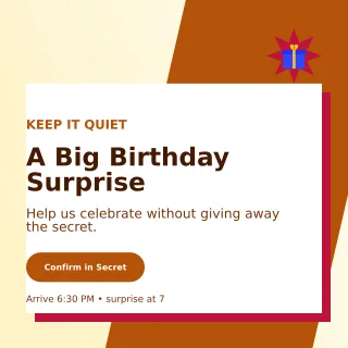 Neo Surprise Party Square Post — editable white celebration template, instagram post