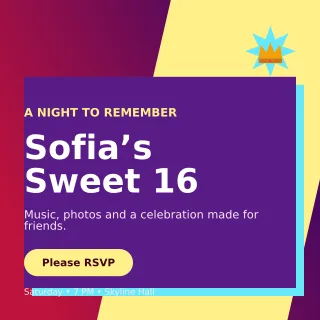 Neo Sweet Sixteen Square Post — editable purple celebration template, instagram post