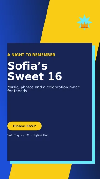 Neo Sweet Sixteen Story — editable blue celebration template, story / reel