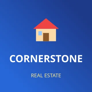 Real Estate Logo — editable blue branding template, logo / badge