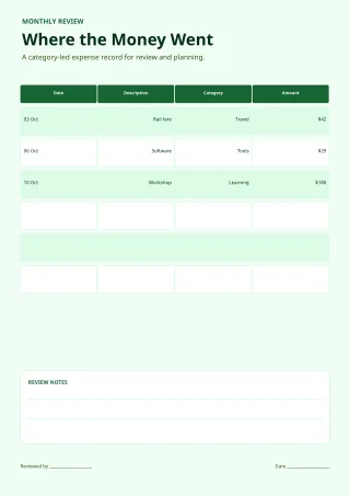 Expense Tracker — Sage Office — editable white budget and tracker template, a4 print