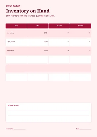 Inventory Tracker — Burgundy Studio — editable white budget and tracker template, a4 print