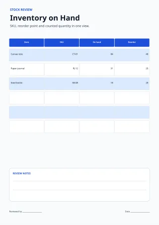 Inventory Tracker — Clear Blue — editable white budget and tracker template, a4 print