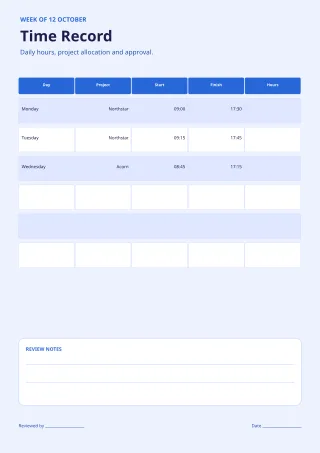 Weekly Timesheet — Bold Indigo — editable white budget and tracker template, a4 print
