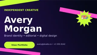 Kinetic Graphic Designer Card Studio Card — editable black business card template, business card