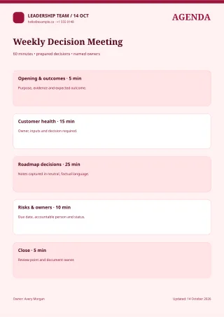 Meeting Agenda — Burgundy Studio — editable white business document template, a4 print
