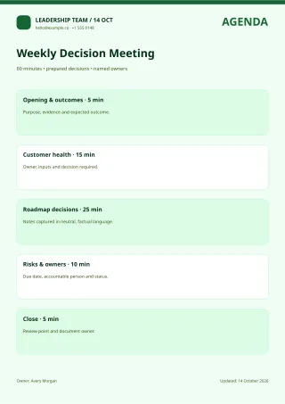 Meeting Agenda — Sage Office — editable white business document template, a4 print
