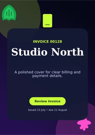 Botanical Modern Invoice Document — editable black business template, a4 print