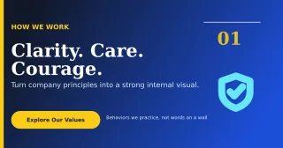 Editorial Brand Values Announcement — editable blue business template, link preview