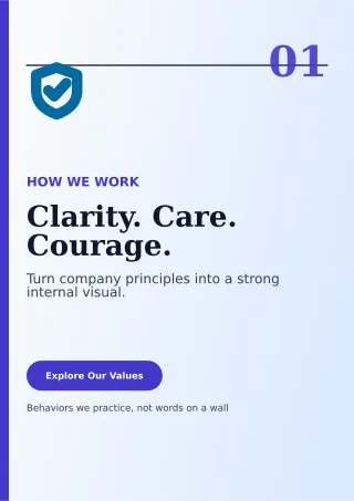 Editorial Brand Values Document — editable white business template, a4 print