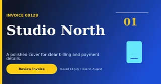 Editorial Modern Invoice Announcement — editable blue business template, link preview