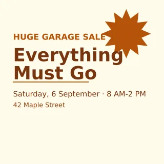 Garage Sale — editable white business template, instagram post