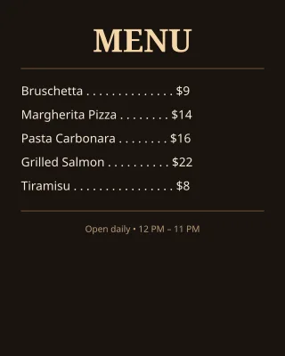 Menu — editable black business template, instagram portrait