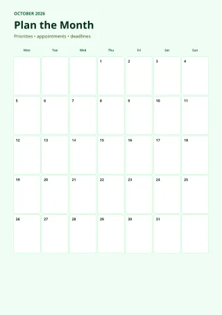 Monthly Calendar — Sage Office — editable white calendar and planner template, a4 print