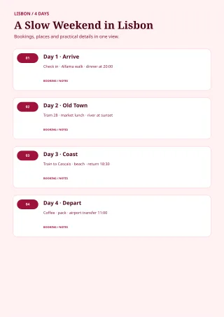 Travel Itinerary — Burgundy Studio — editable white calendar and planner template, a4 print