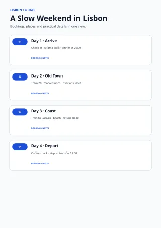 Travel Itinerary — Clear Blue — editable white calendar and planner template, a4 print