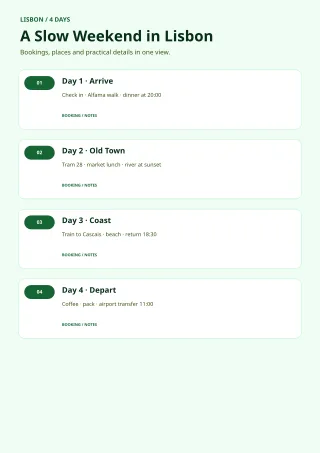 Travel Itinerary — Sage Office — editable white calendar and planner template, a4 print