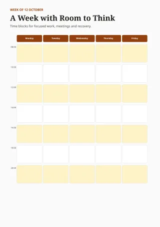 Weekly Schedule — Editorial Amber — editable white calendar and planner template, a4 print