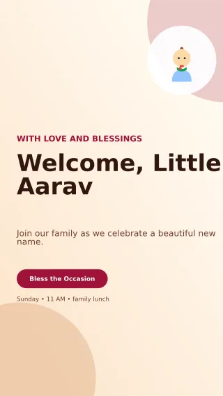 Aurora Naming Ceremony Mobile Invite — editable white ceremony template, story / reel