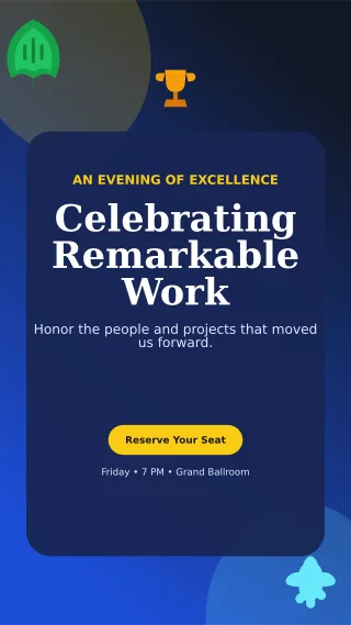 Botanical Awards Ceremony Mobile Invite — editable blue ceremony template, story / reel