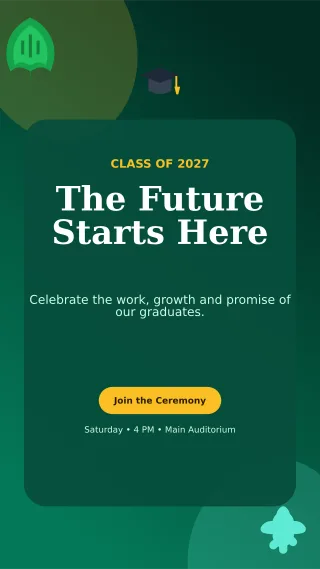 Botanical Graduation Ceremony Mobile Invite — editable black ceremony template, story / reel