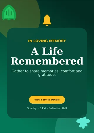Botanical Memorial Ceremony Ceremony Poster — editable black ceremony template, a4 print
