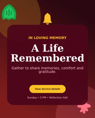 Botanical Memorial Ceremony Invitation — editable black ceremony template, instagram portrait