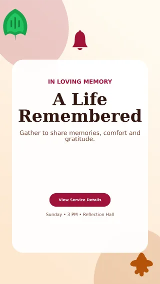 Botanical Memorial Ceremony Mobile Invite — editable white ceremony template, story / reel
