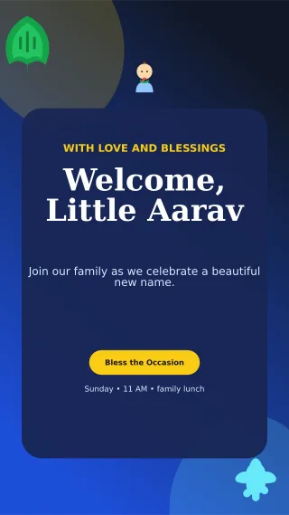 Botanical Naming Ceremony Mobile Invite — editable blue ceremony template, story / reel