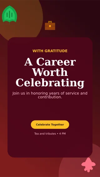 Botanical Retirement Ceremony Mobile Invite — editable black ceremony template, story / reel
