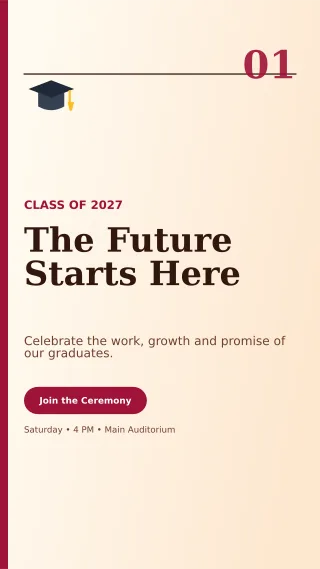 Editorial Graduation Ceremony Mobile Invite — editable white ceremony template, story / reel