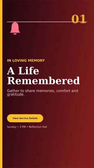 Editorial Memorial Ceremony Mobile Invite — editable black ceremony template, story / reel