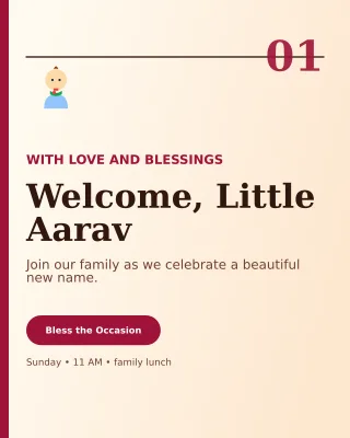 Editorial Naming Ceremony Invitation — editable white ceremony template, instagram portrait