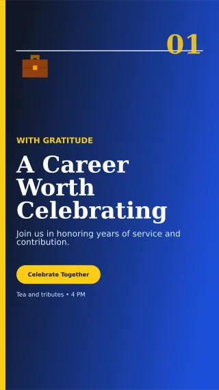 Editorial Retirement Ceremony Mobile Invite — editable blue ceremony template, story / reel