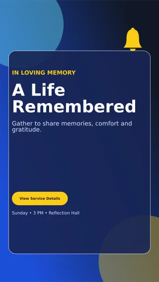 Glass Memorial Ceremony Mobile Invite — editable blue ceremony template, story / reel