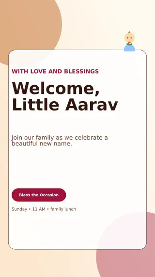 Glass Naming Ceremony Mobile Invite — editable white ceremony template, story / reel