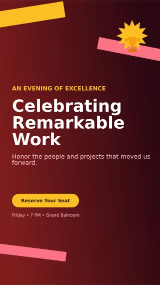 Kinetic Awards Ceremony Mobile Invite — editable black ceremony template, story / reel